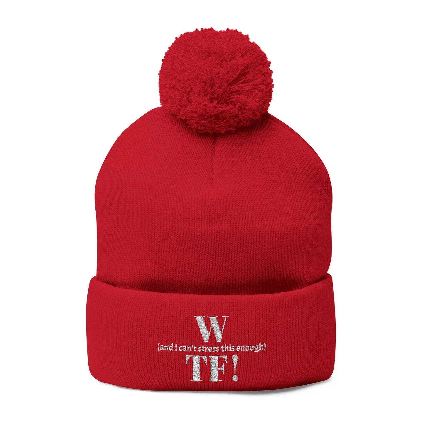WTF Pom-Pom Knit Cap (Embroidery) - white font in multiple colors