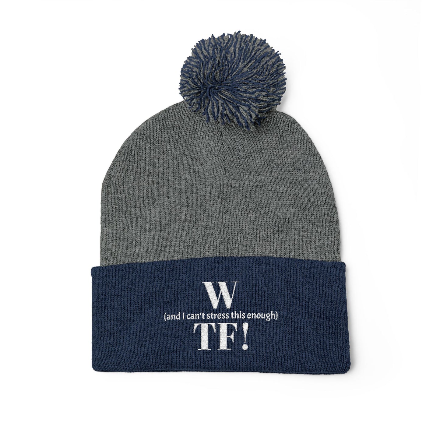WTF Pom-Pom Knit Cap (Embroidery) - white font in multiple colors