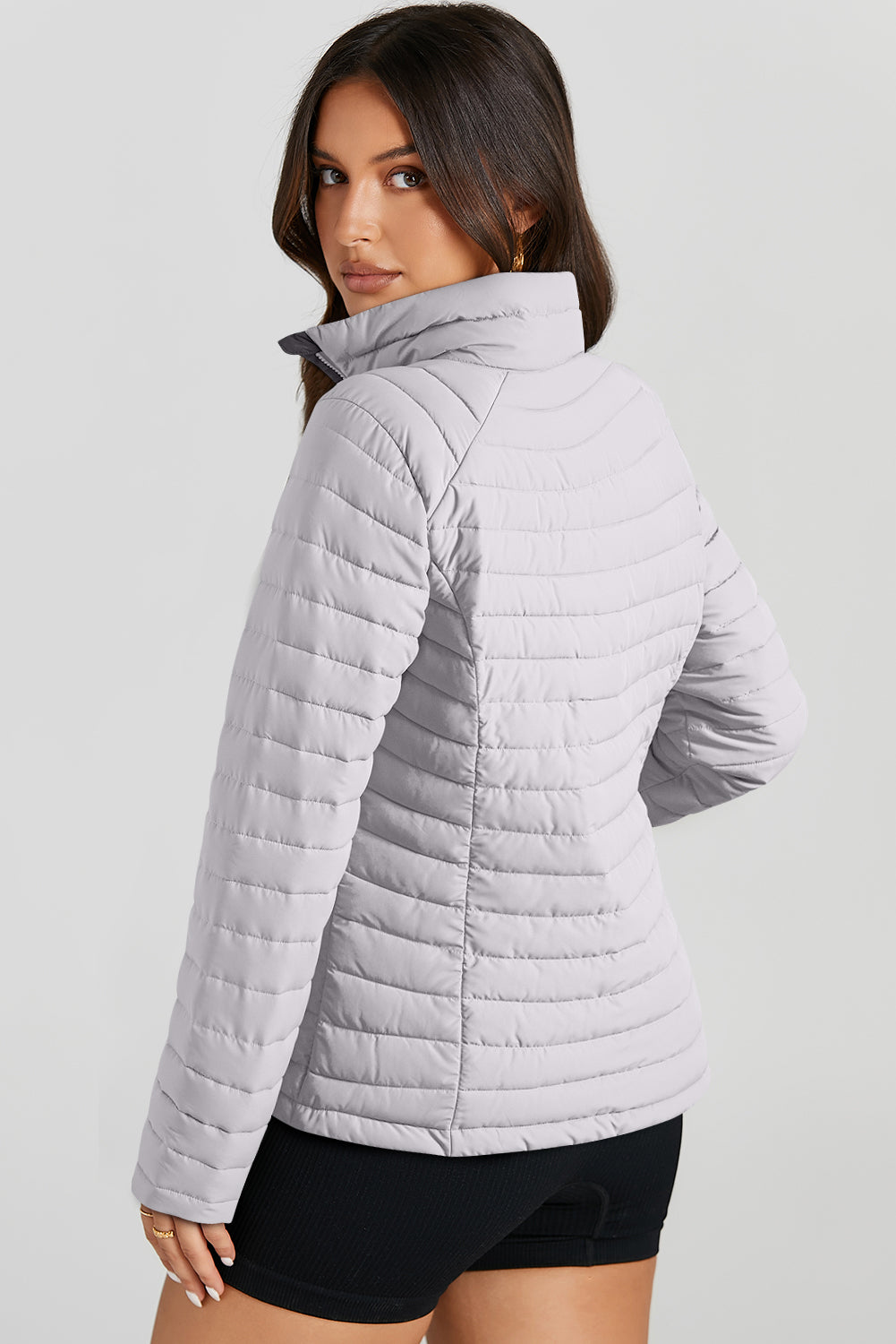 Silver Quilted Zip-up Puffer Jacket