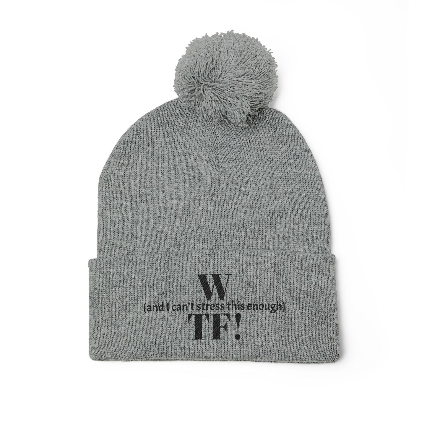 WTF Pom-Pom Knit Cap (Embroidery) - black font in multiple colors