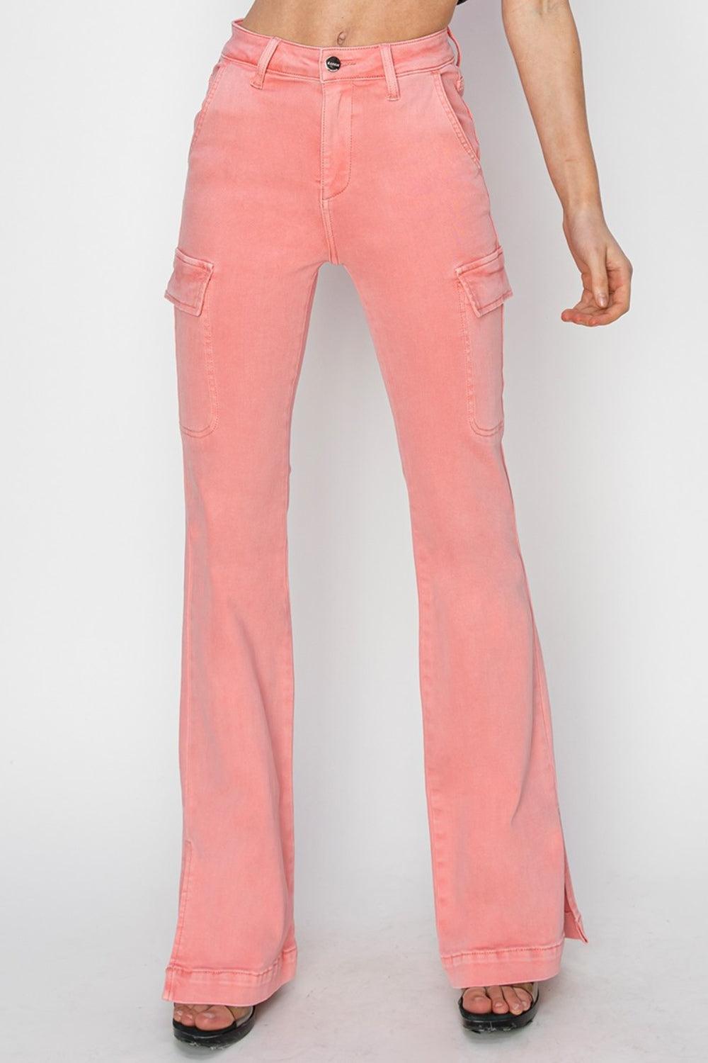 RISEN Full Size High Rise Side Slit Cargo Bootcut Jeans-4