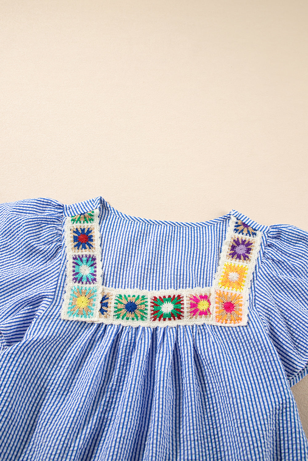 Crochet Trimmed Striped Blouse