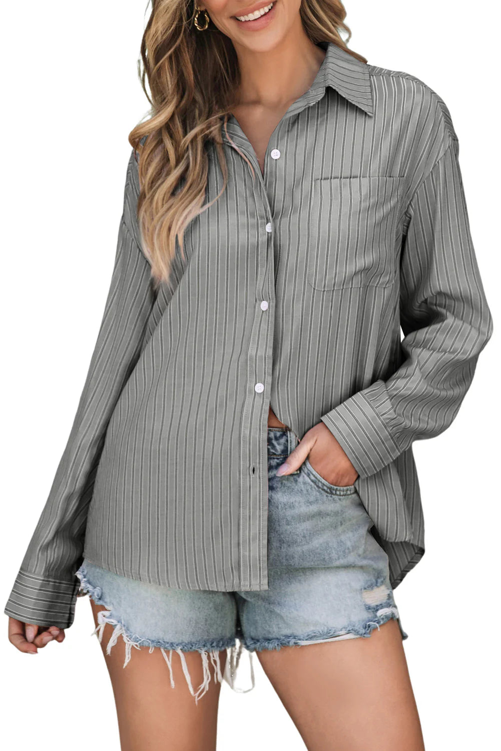 Striped Button Down Long Sleeve Shirt in multiple colors