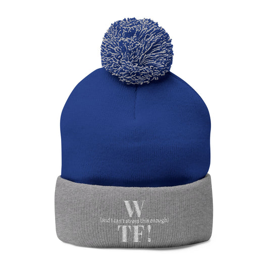 WTF Pom-Pom Knit Cap (Embroidery) - white font in multiple colors