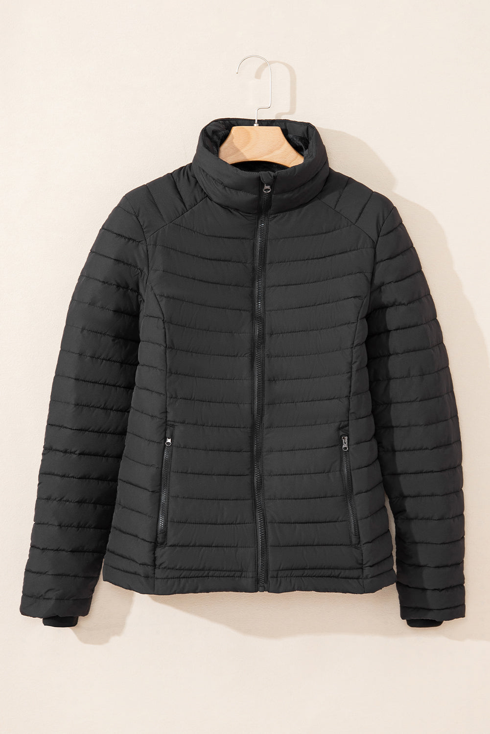Black Quilted Zip-up Puffer Jacket
