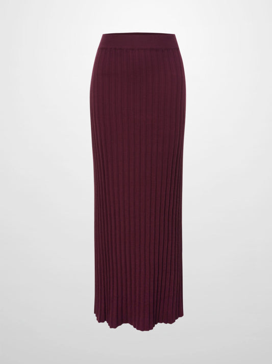 Knit Ribbed Maxi Skirt-Burgundy-0