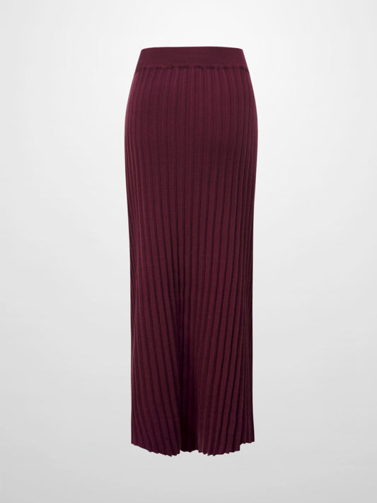 Knit Ribbed Maxi Skirt-Burgundy-1