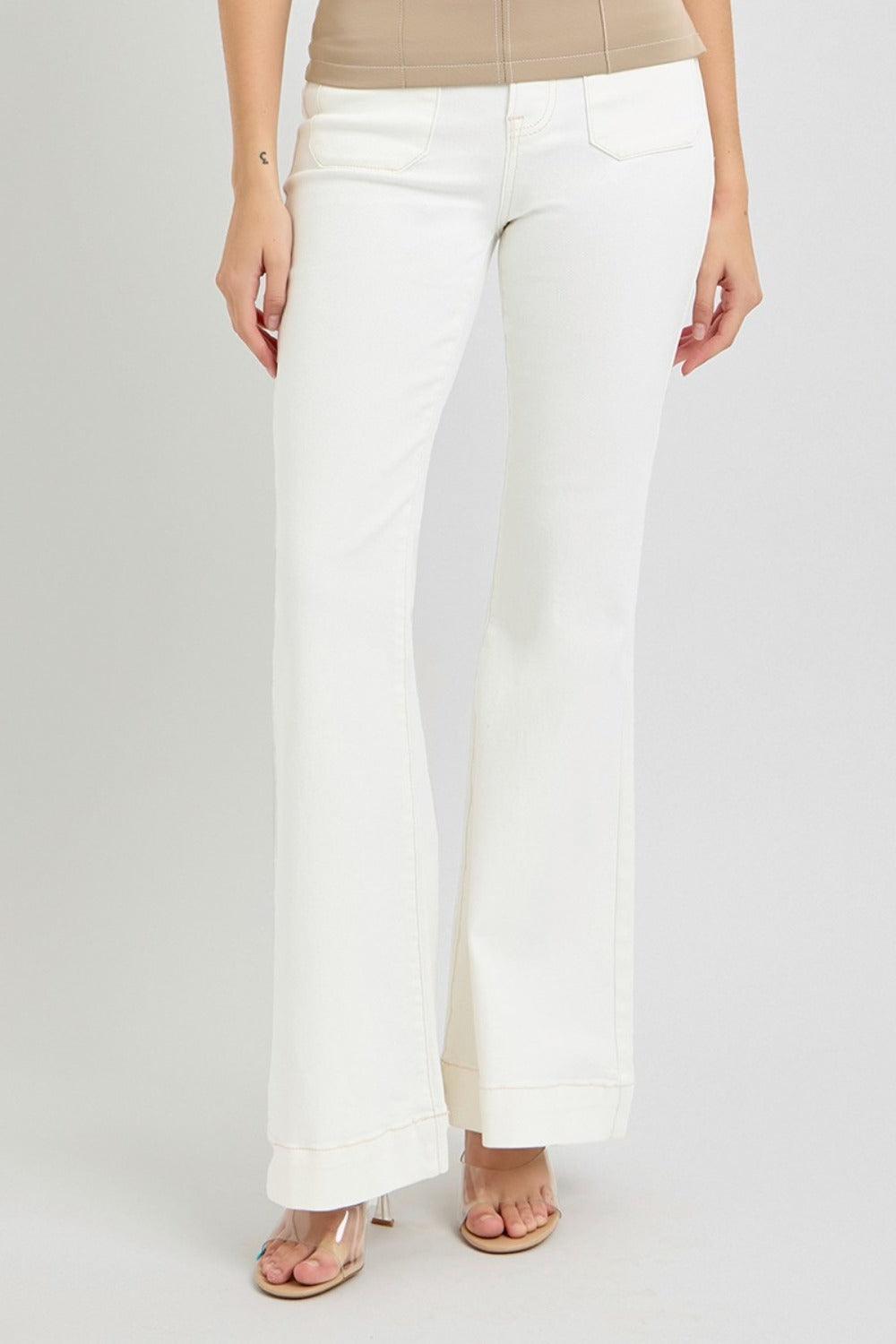 RISEN Full Size High Rise Front Patch Pocket Flare Jeans-3