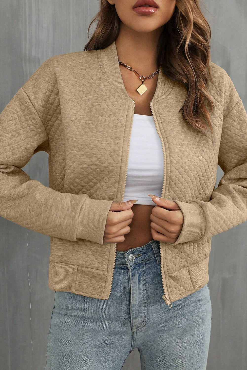 Textured Baseball Collar Jacket