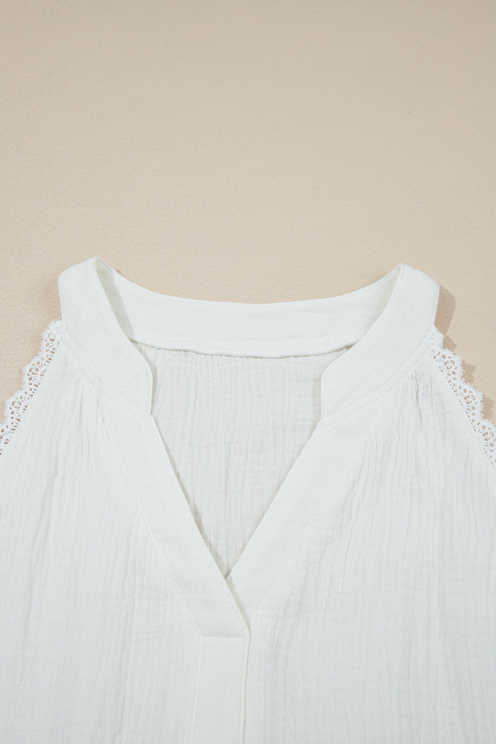 White Textured Lace Trim Tank Top
