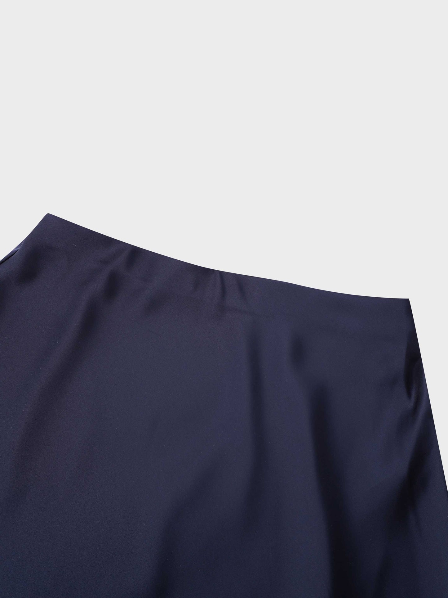 Solid Faux Satin Slip Skirt-Dark Blue/Navy-2
