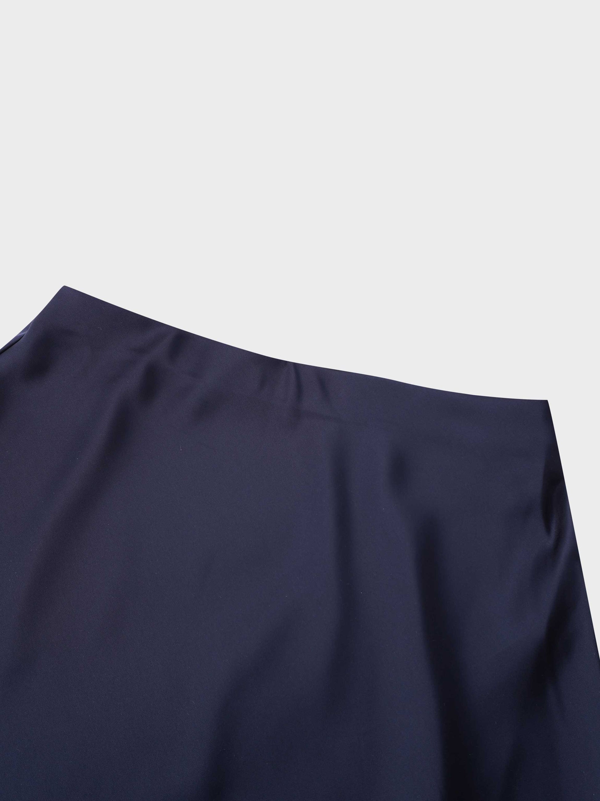 Solid Faux Satin Slip Skirt-Dark Blue/Navy-2