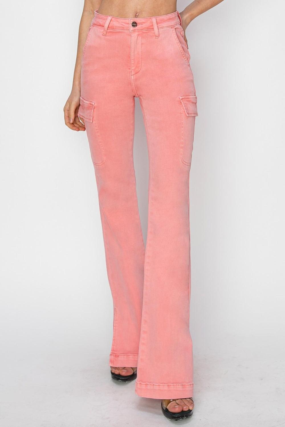 RISEN Full Size High Rise Side Slit Cargo Bootcut Jeans-3