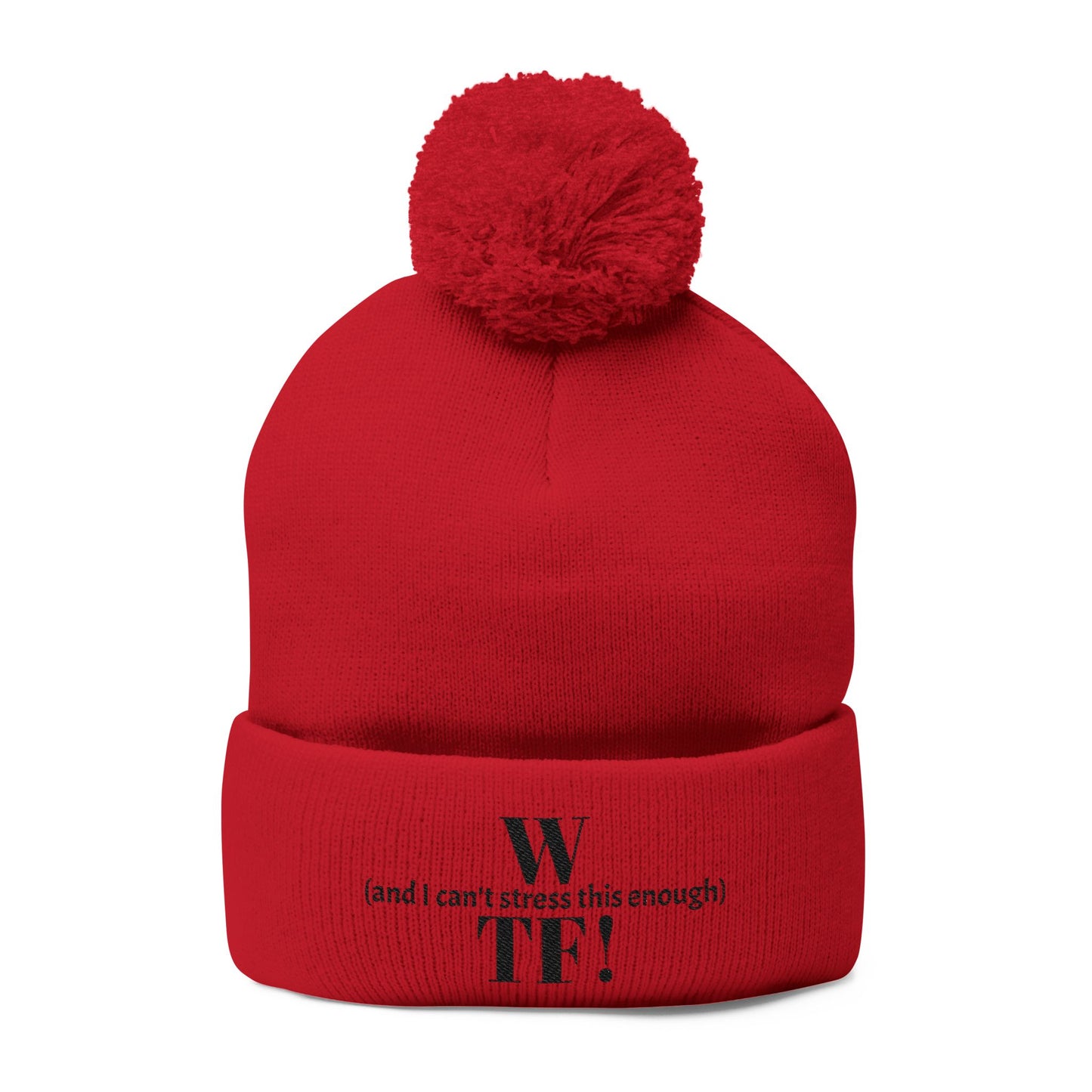 WTF Pom-Pom Knit Cap (Embroidery) - black font in multiple colors