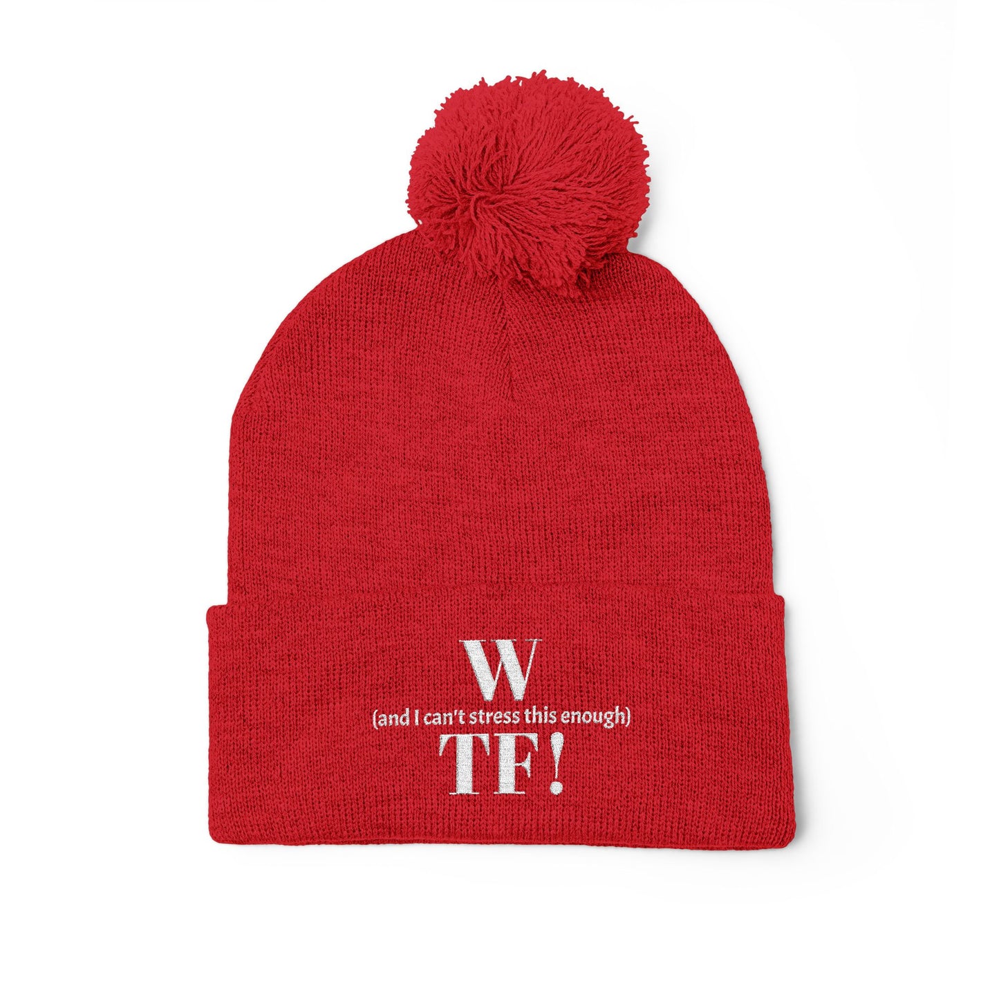 WTF Pom-Pom Knit Cap (Embroidery) - white font in multiple colors