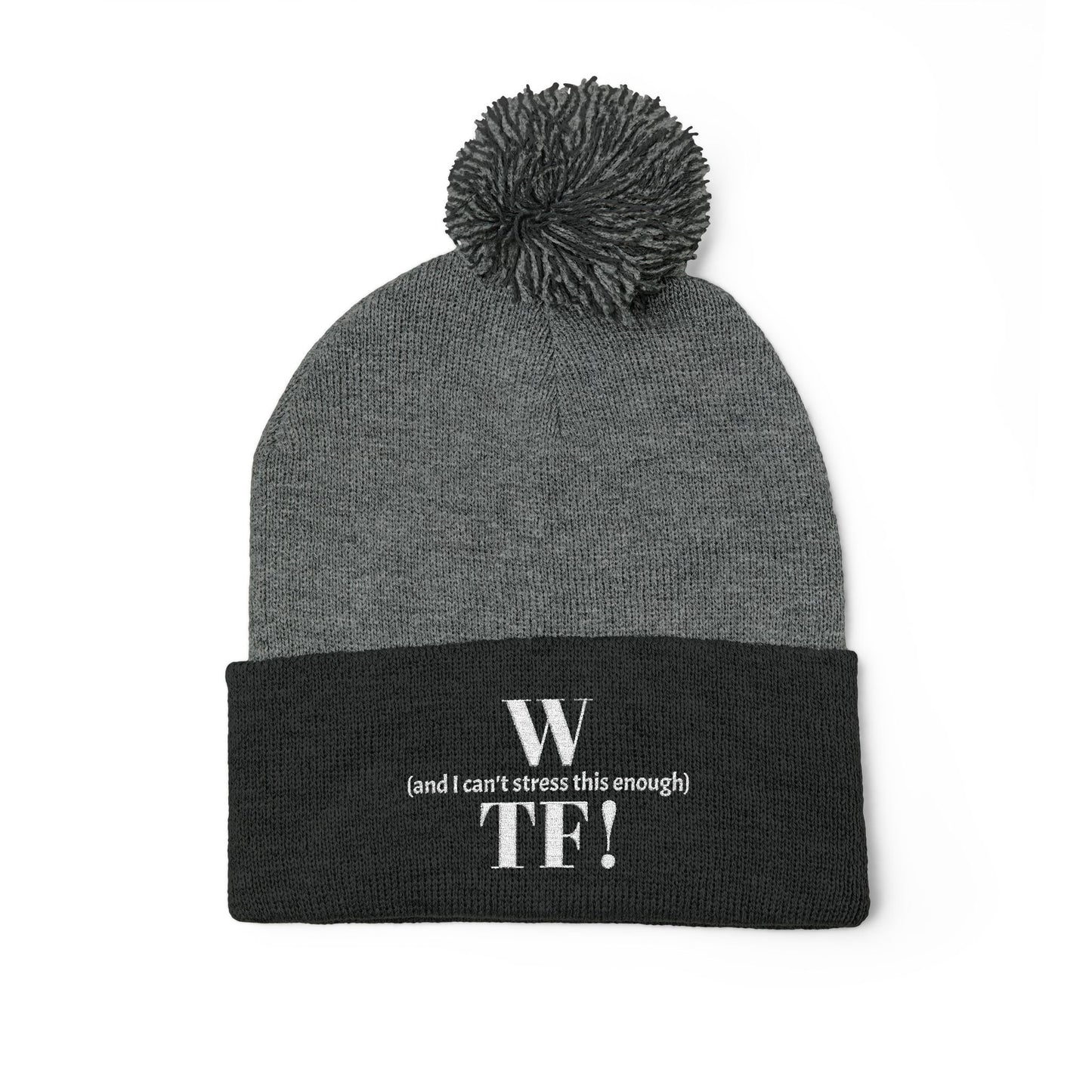WTF Pom-Pom Knit Cap (Embroidery) - white font in multiple colors