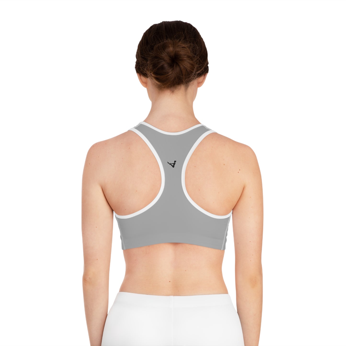 Grey Moisture-Wicking Sports Bra with White or Black Stitching