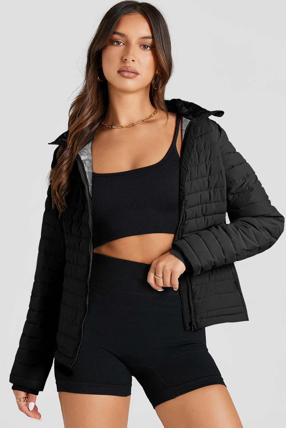 Black Quilted Zip-up Puffer Jacket