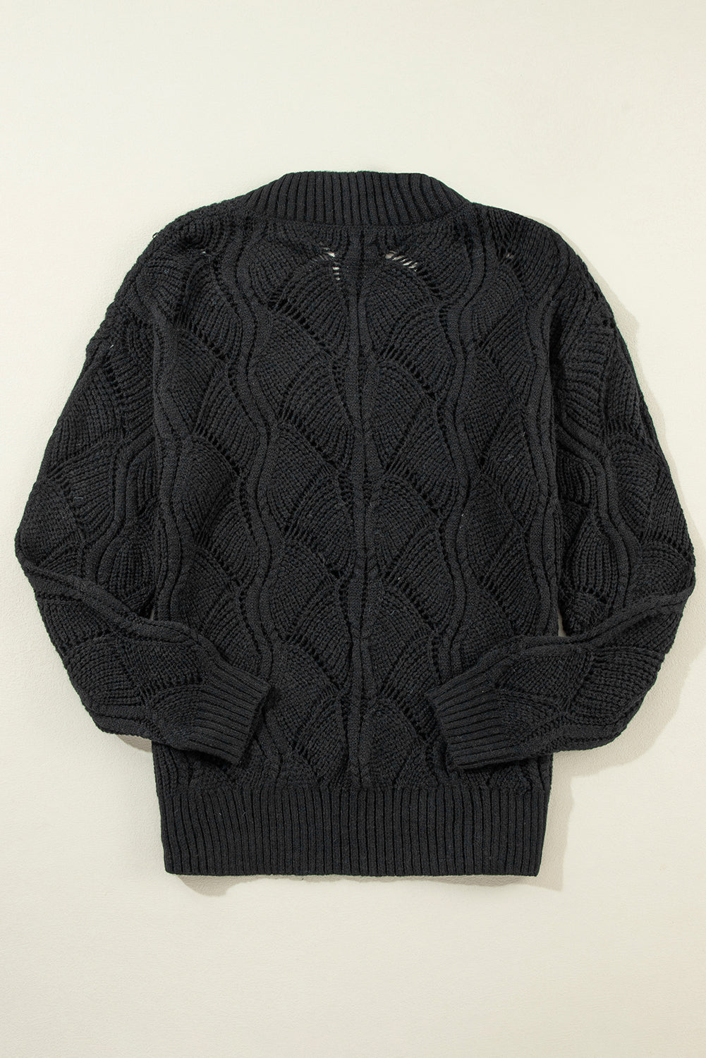 Hollowed Out Knit Drop Shoulder Sweater
