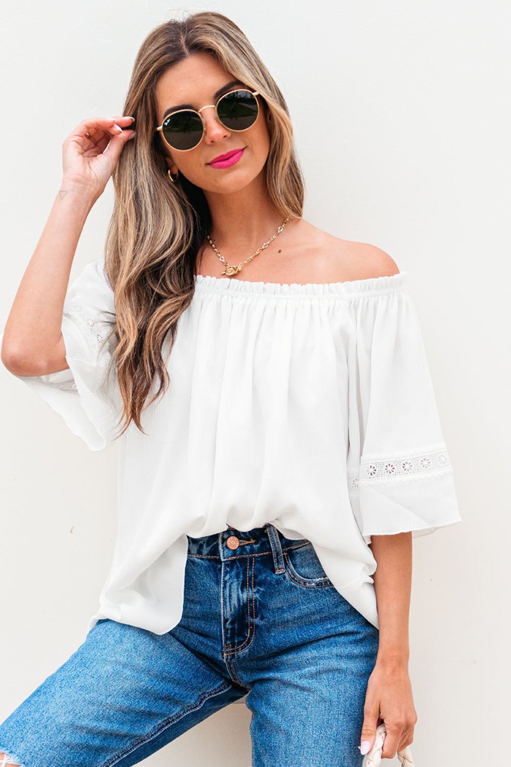 Off Shoulder Textured Blouse