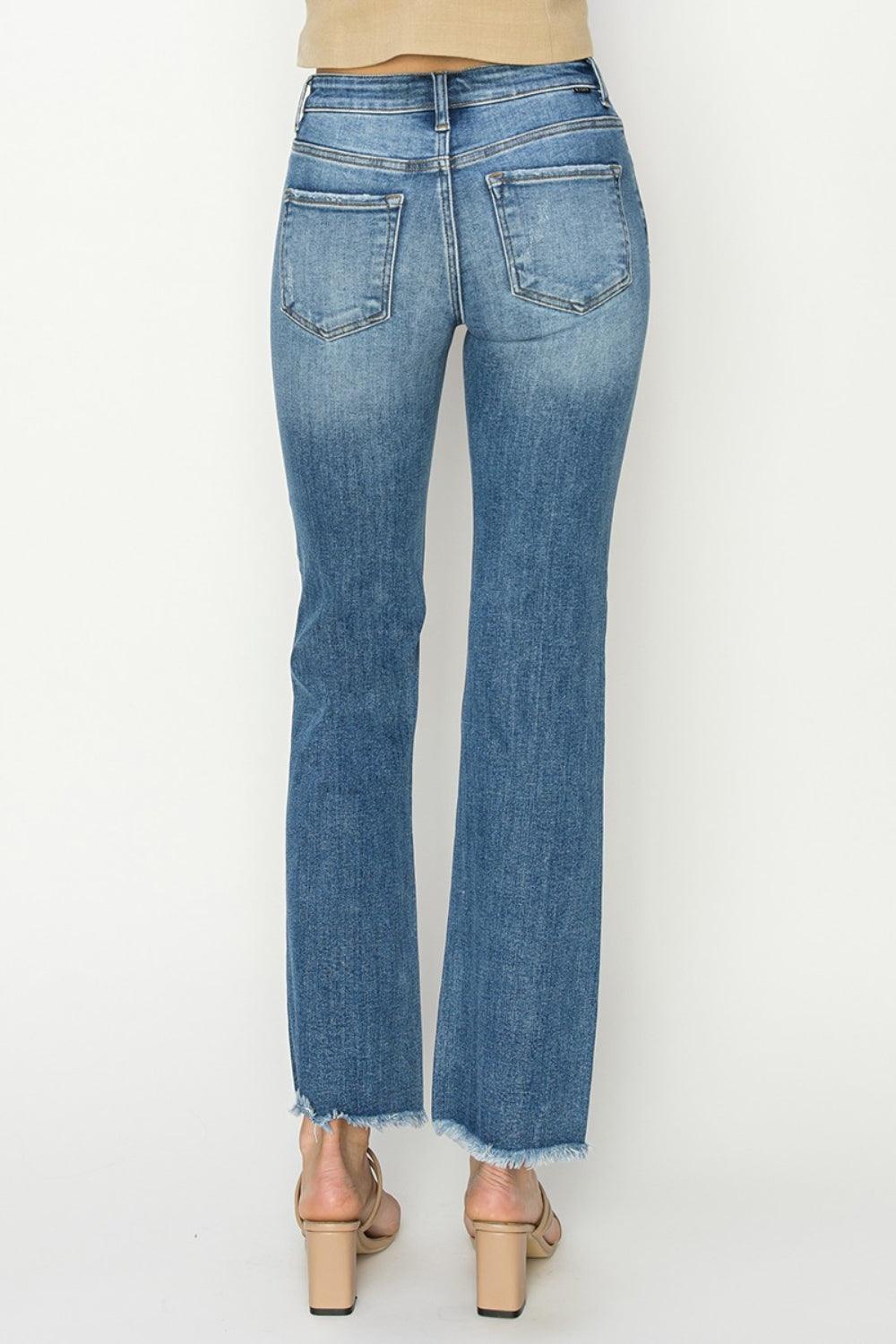 RISEN Mid-Rise Frayed Hem Bootcut Jeans-2