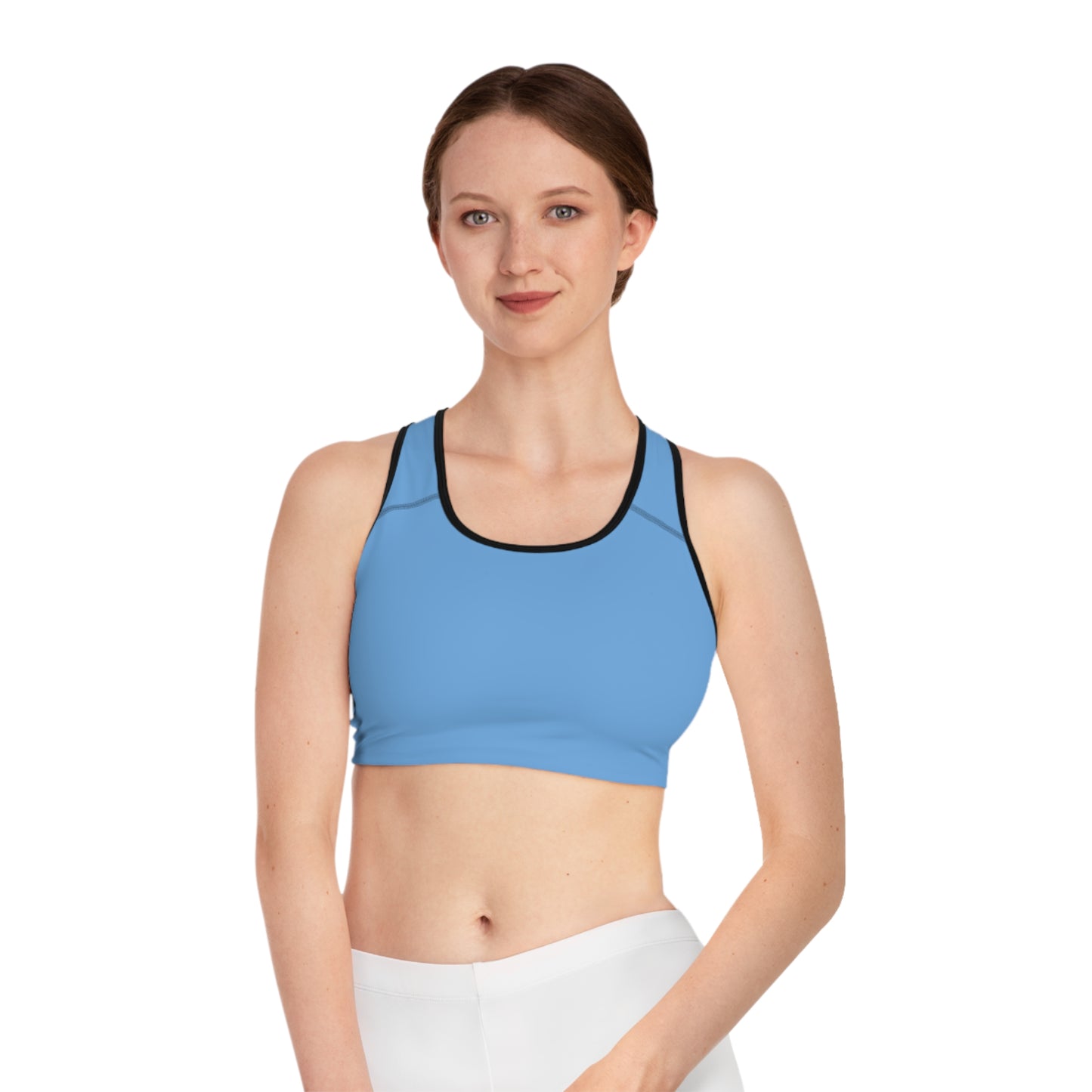 Blue Moisture-Wicking Sports Bra with White or Black Stitching