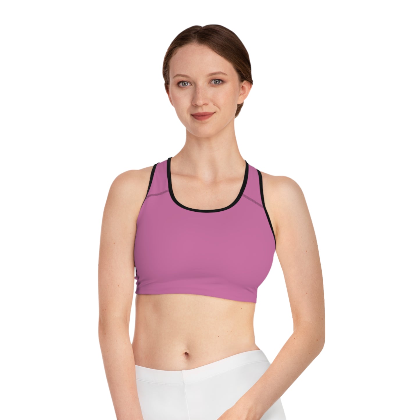 Pink Moisture-Wicking Sports Bra with White or Black Stitching