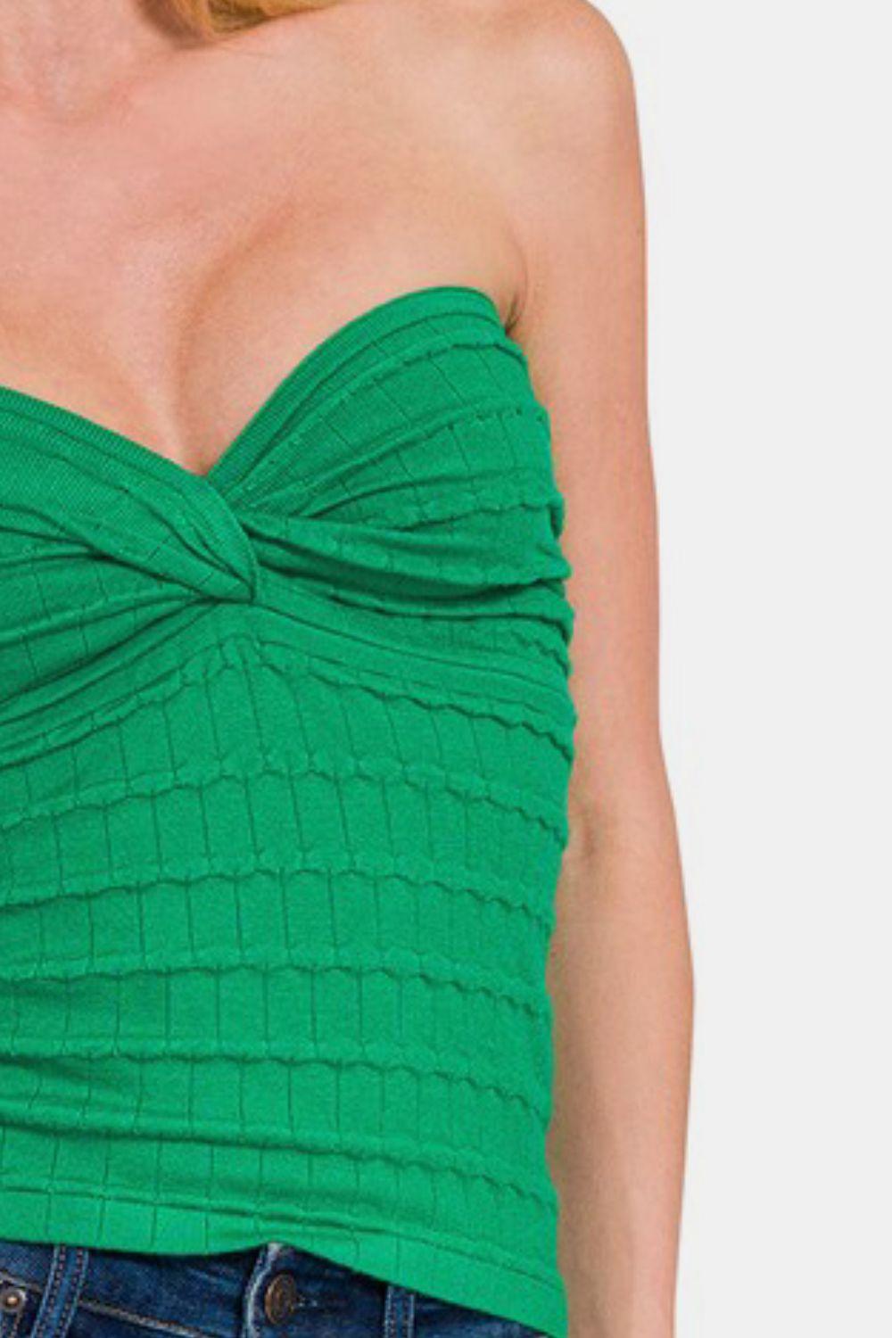 Zenana Ruched Twisted Sweetheart Neck Top-2