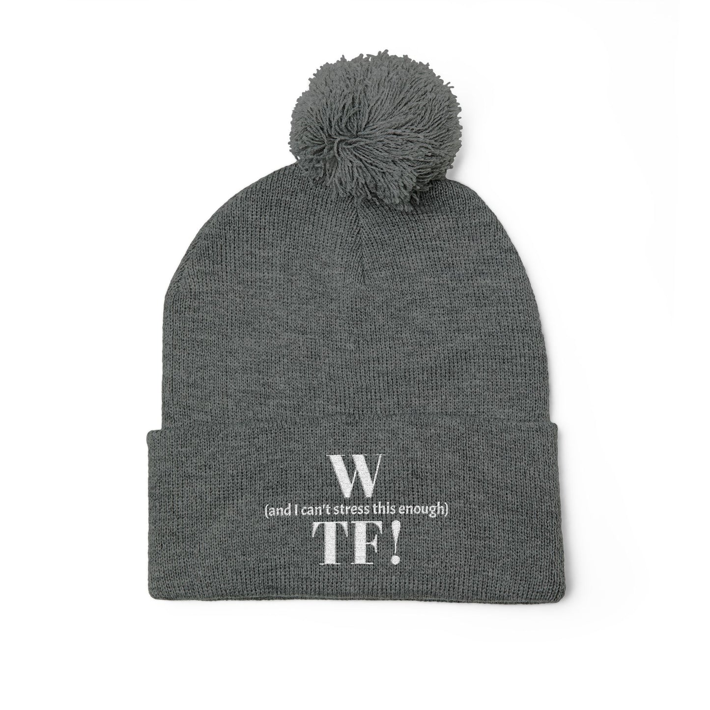 WTF Pom-Pom Knit Cap (Embroidery) - white font in multiple colors