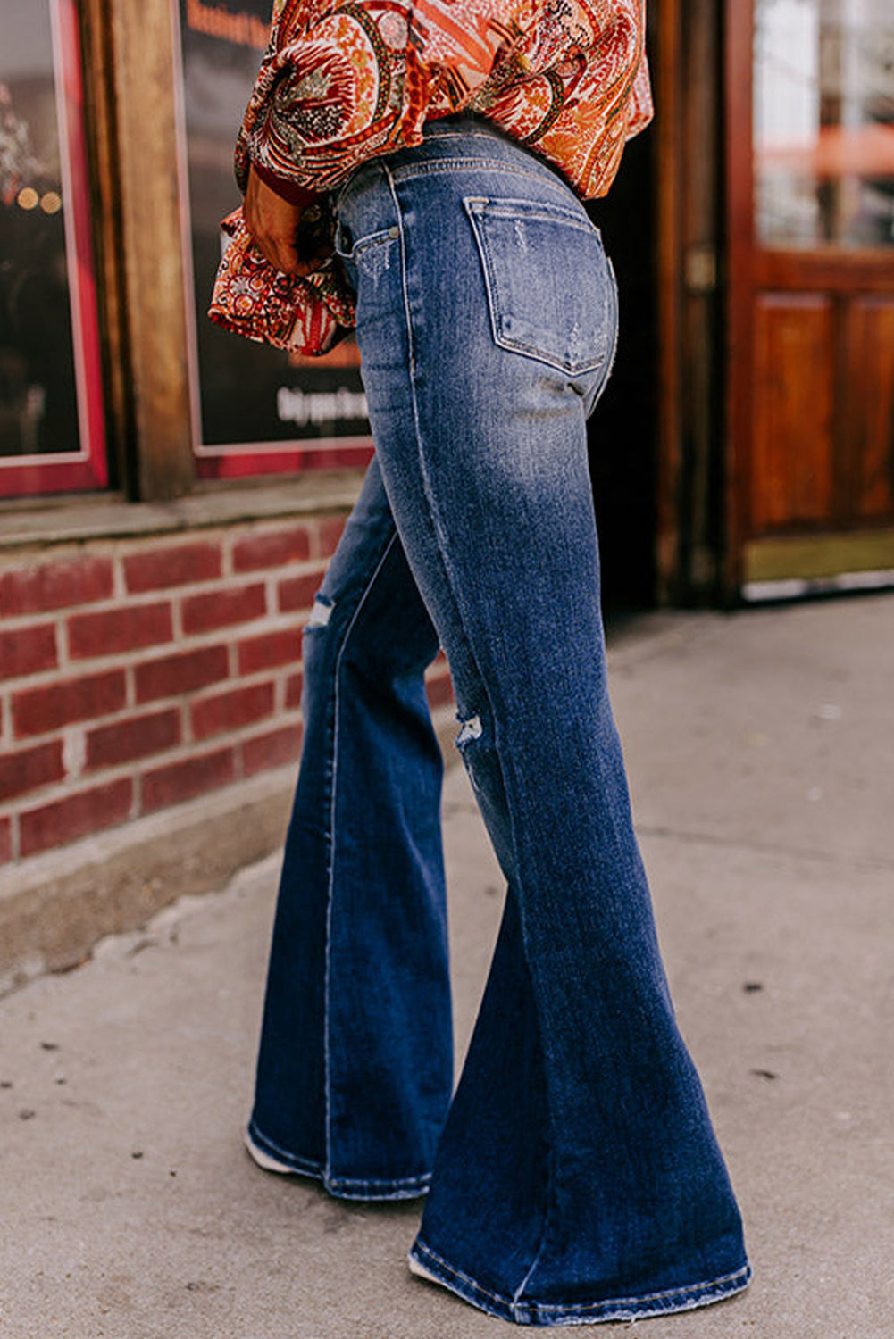 Button Fly Weathered Flare Jeans