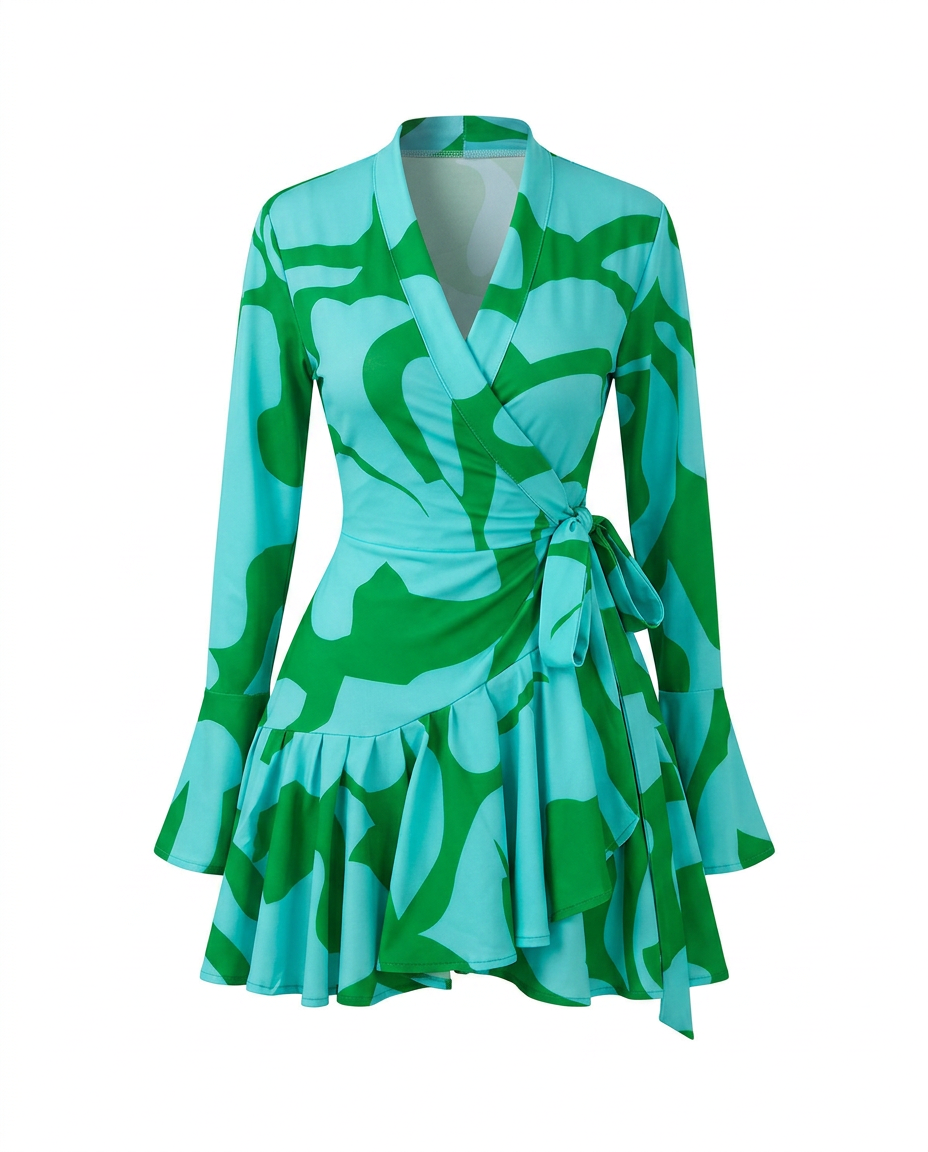 Printed Ruffle Wrap Dress in multiple colors