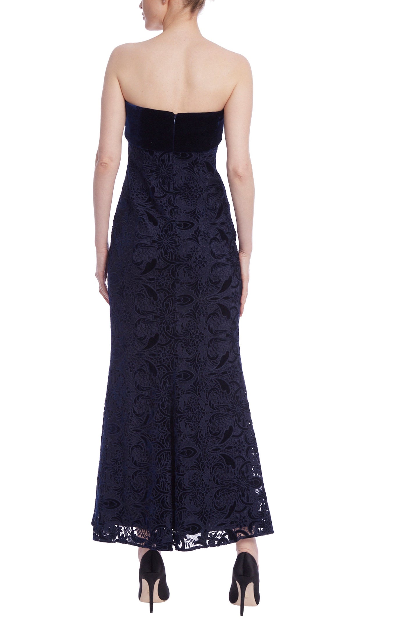 Badgley Mischka Lace Velvet Popover Dress