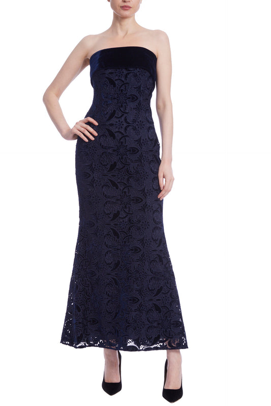 Badgley Mischka Lace Velvet Popover Dress