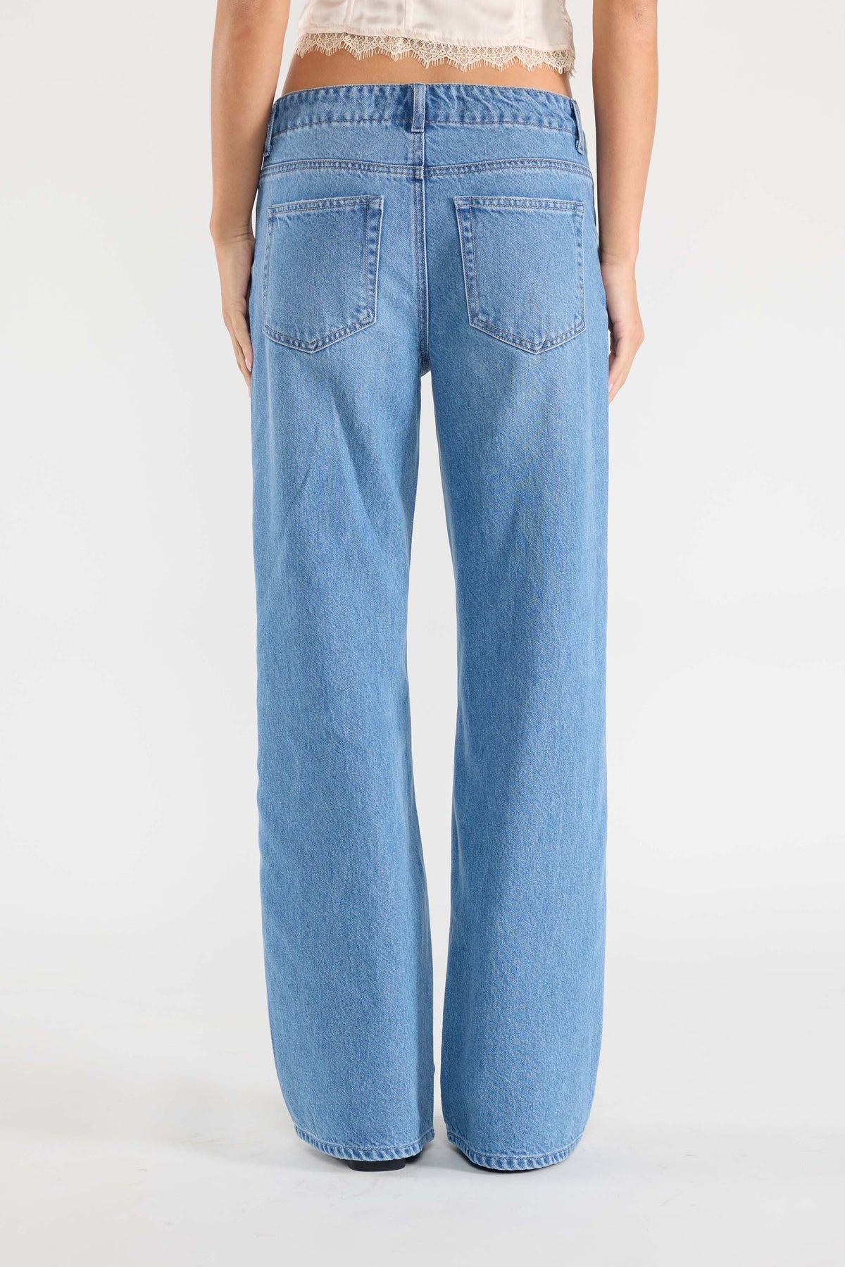 The Iris Jean - Mid Rise Baggy Wide Leg Jeans with Waist Band String by Enjean