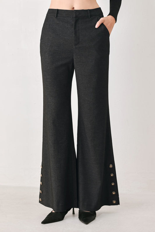 Noir Button-Hen Flare Pants