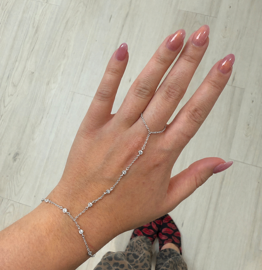 Floating Diamond Hand Chain Bracelet in gold and silver