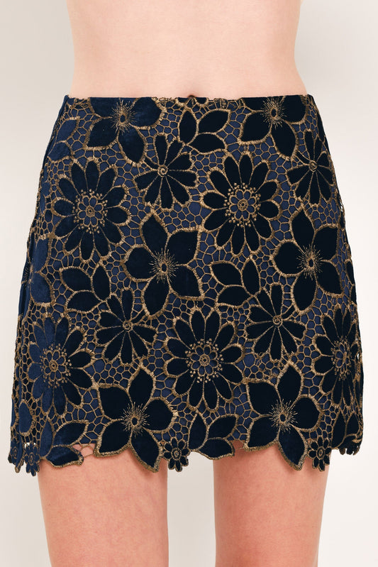 Velvet Lace Mini Skirt