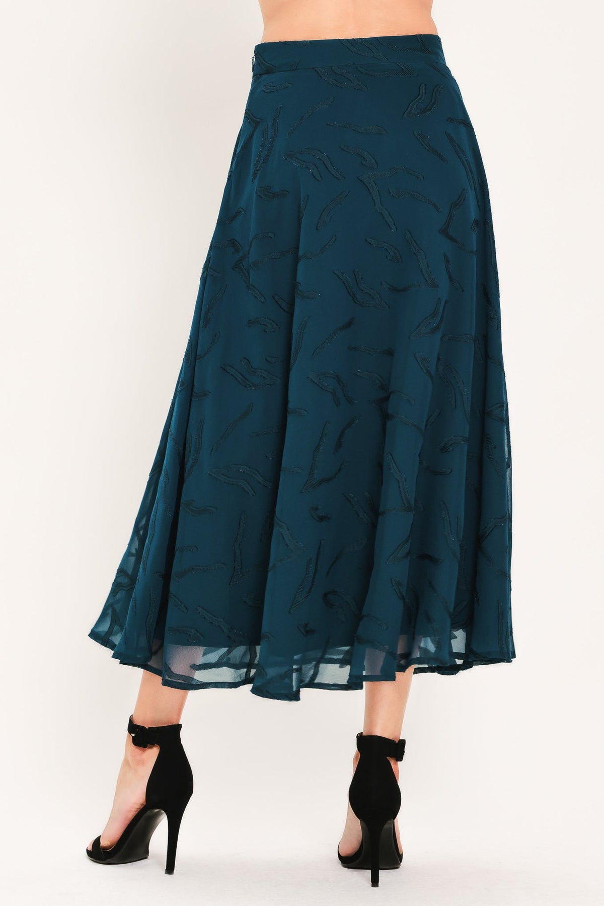 Teal Jacquard Midi Skirt