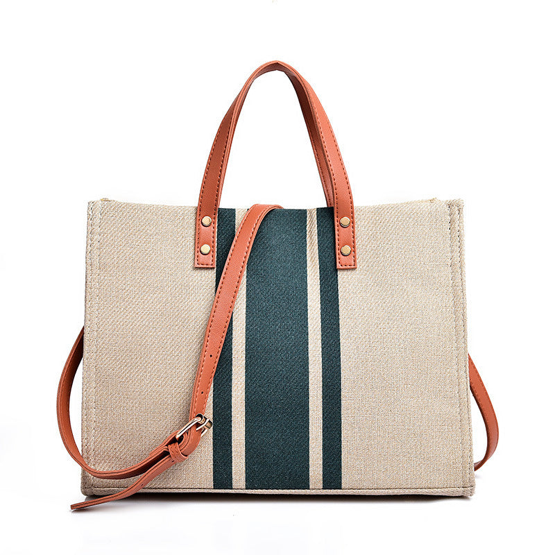Canvas Stripe Tote in black