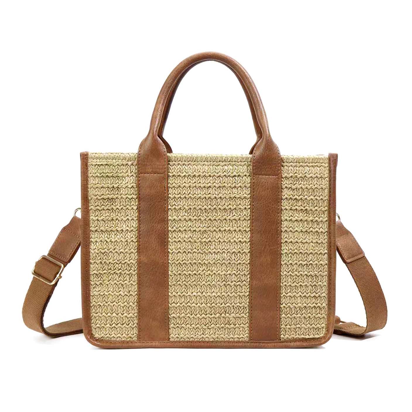 Mericela Straw Tote in black and cognac