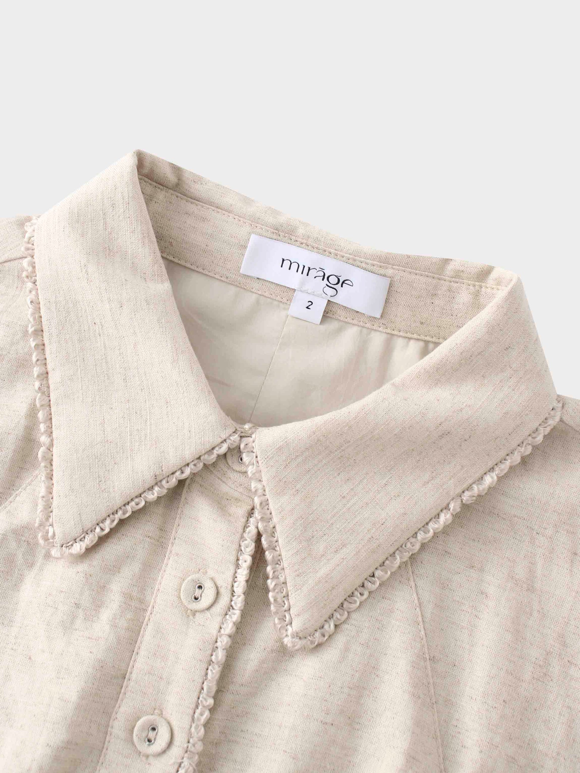 Piped Design Yoke Dress-Oatmeal-2