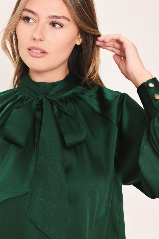 Evergreen Tie-Neck Blouse