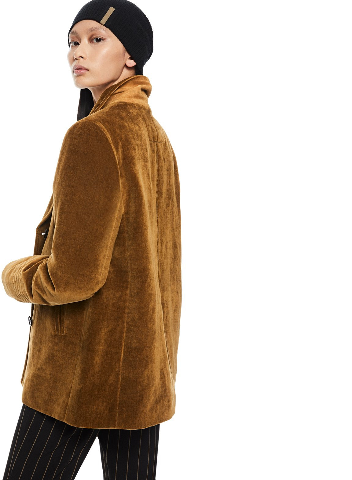 Linen-Blend Velvet Peacoat-3