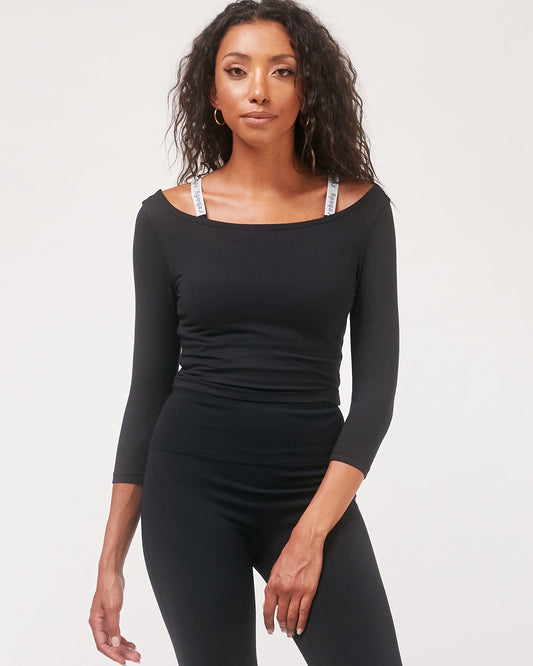Open Shoulder 3/4 Sleeve Workout Top in multiple colors