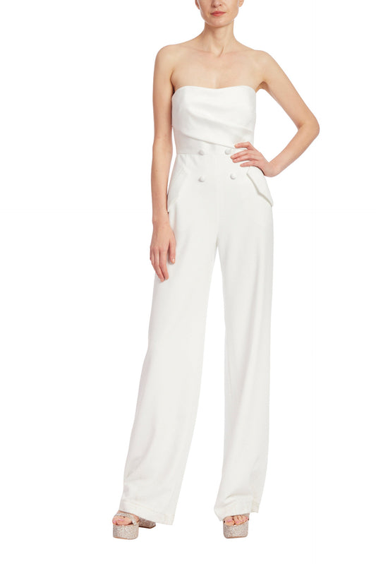 Badgley Mischka Tuxedo-Style Crepe Jumpsuit