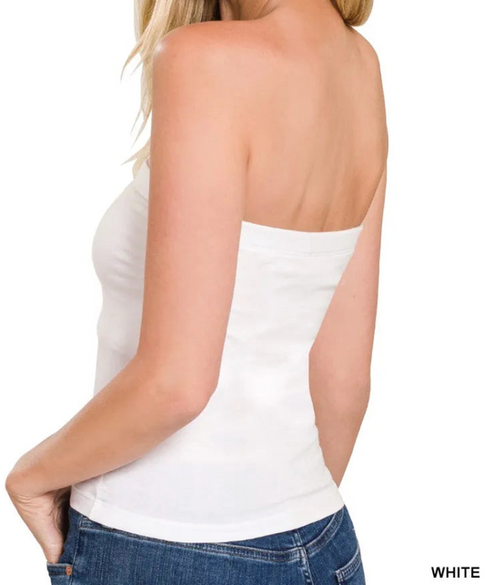 Cotton Tube Top with Built-in Bra in white