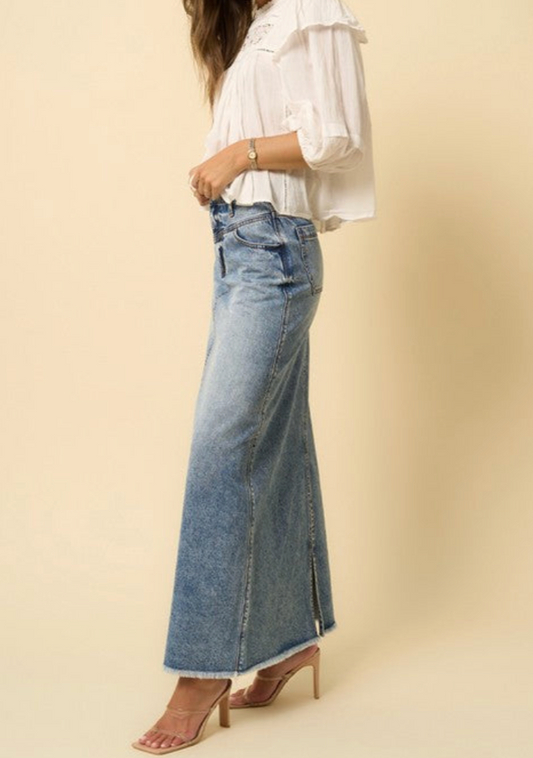 High Rise Straight Maxi Denim Skirt