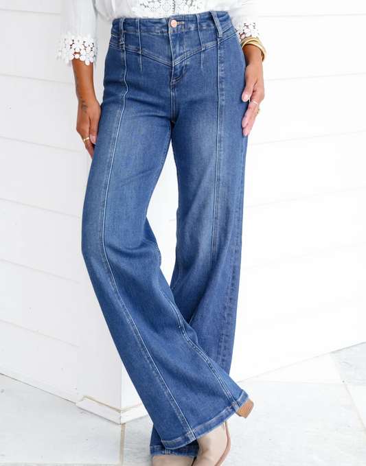 The Keli Jean - Mid Rise Seam Detail Wide Leg by RISEN