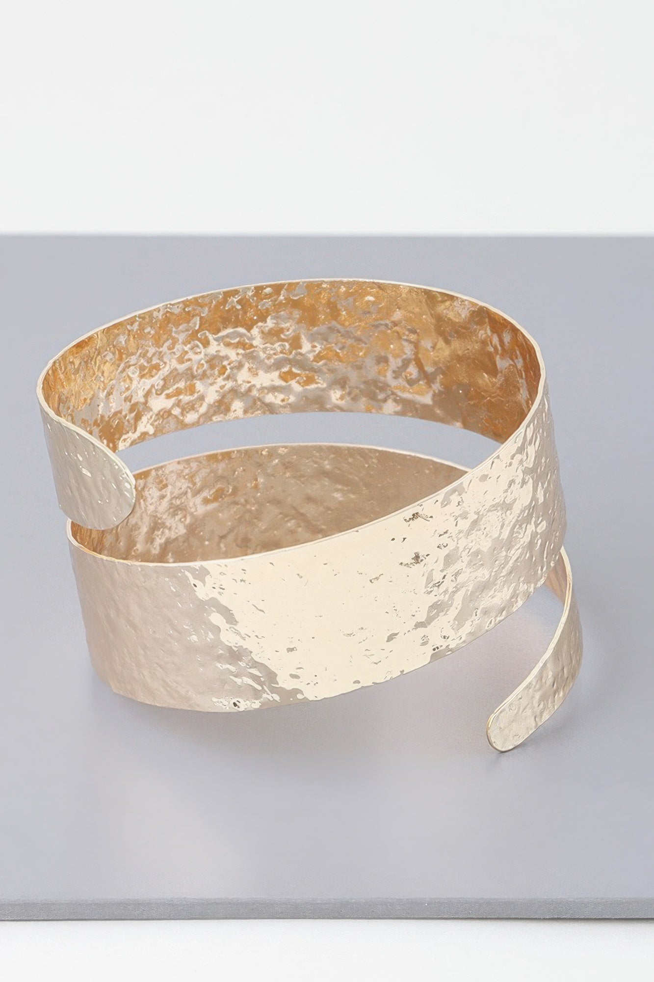 Hammered Wrap Around Cuff in gold and silver