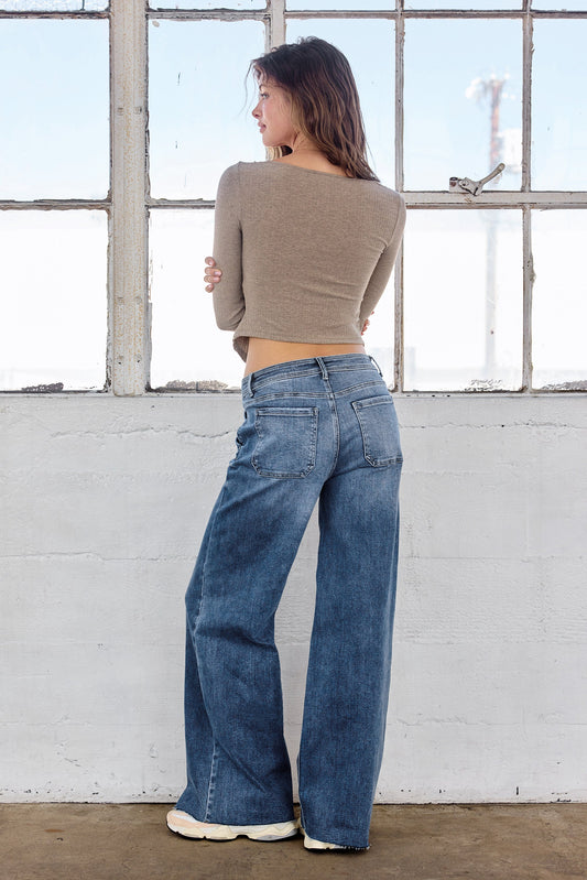 The Uma Jean - High Rise Relaxed Wide Leg with Waist String by Enjean in multiple washes